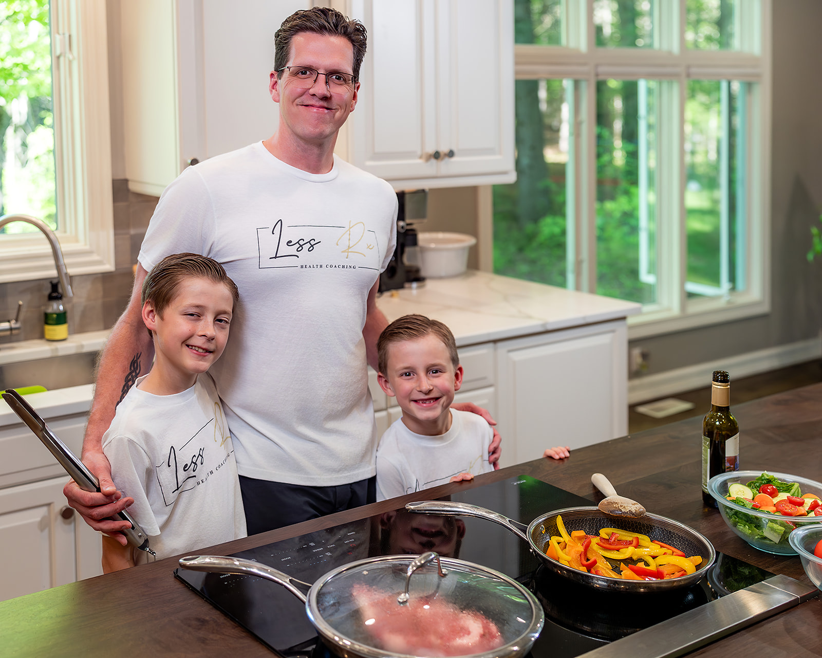Healthy family cooking together